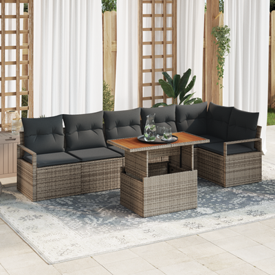 7 Piece Garden Sofa Set with Cushions Grey Poly Rattan