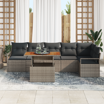 7 Piece Garden Sofa Set with Cushions Grey Poly Rattan