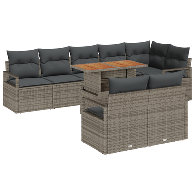 9 Piece Garden Sofa Set with Cushions Grey Poly Rattan