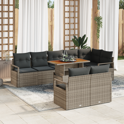 9 Piece Garden Sofa Set with Cushions Grey Poly Rattan