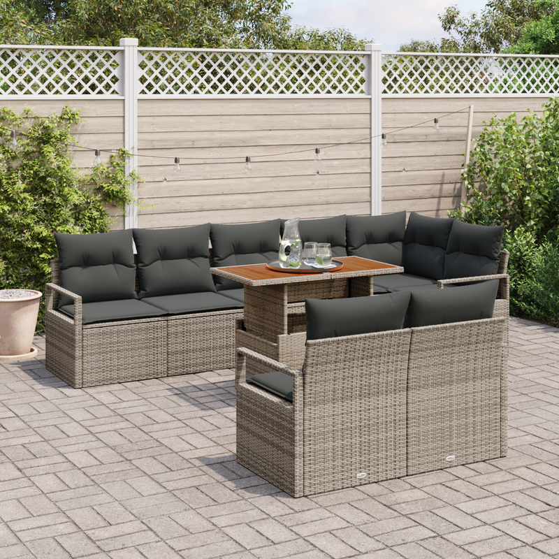 9 Piece Garden Sofa Set with Cushions Grey Poly Rattan