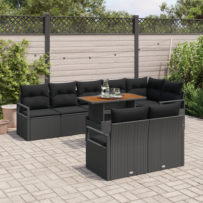 9 Piece Garden Sofa Set with Cushions Black Poly Rattan