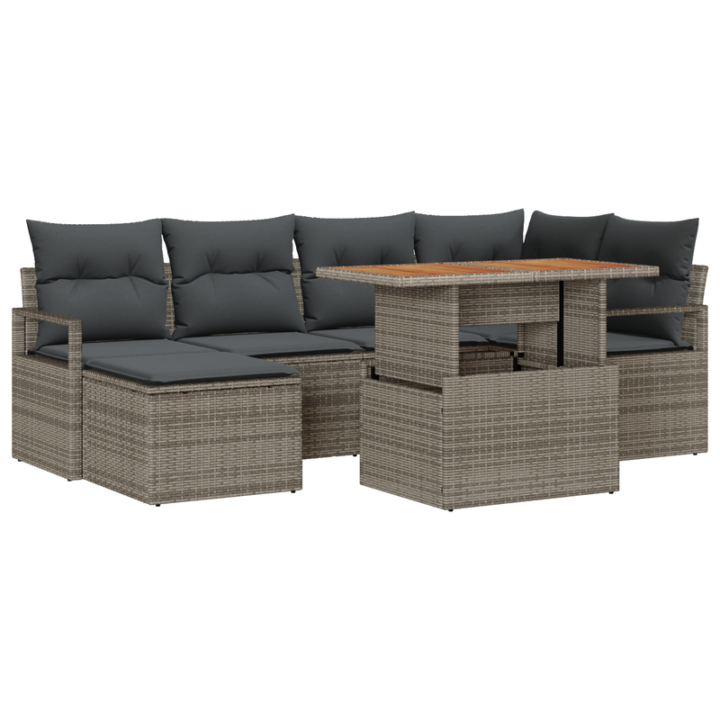 7 Piece Garden Sofa Set with Cushions Grey Poly Rattan