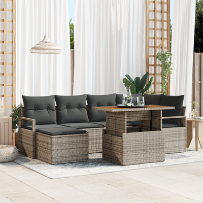 7 Piece Garden Sofa Set with Cushions Grey Poly Rattan