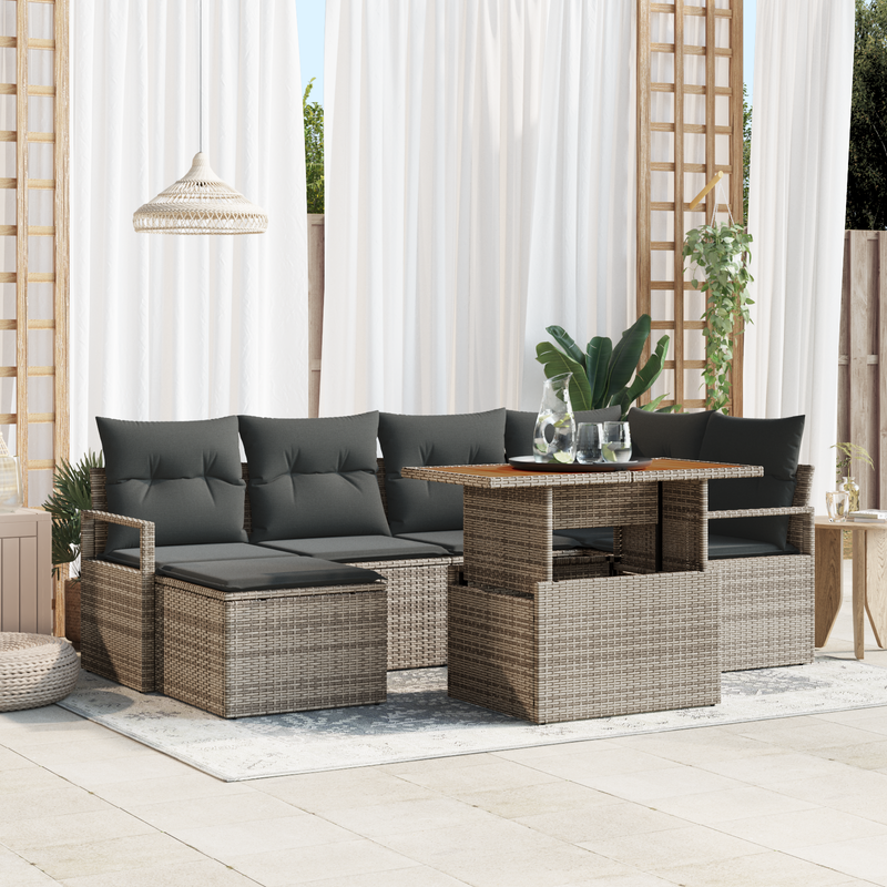 7 Piece Garden Sofa Set with Cushions Grey Poly Rattan