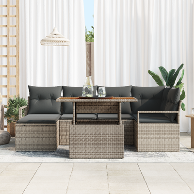7 Piece Garden Sofa Set with Cushions Grey Poly Rattan