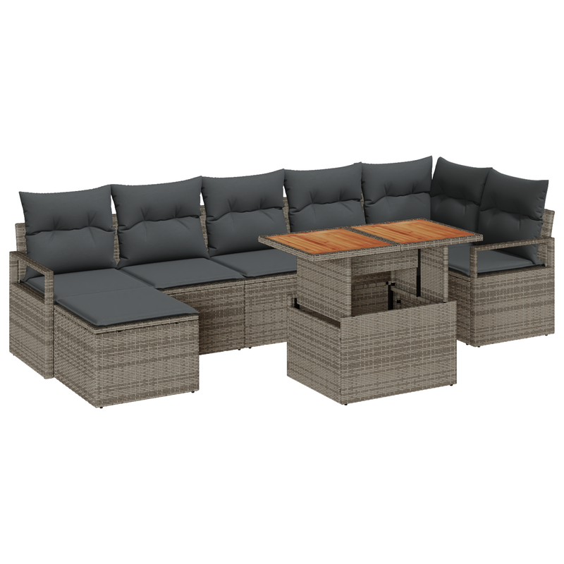 8 Piece Garden Sofa Set with Cushions Grey Poly Rattan
