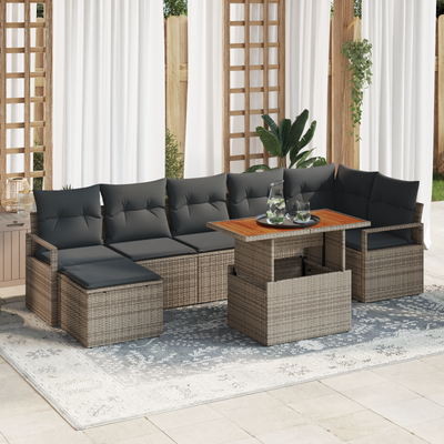 8 Piece Garden Sofa Set with Cushions Grey Poly Rattan