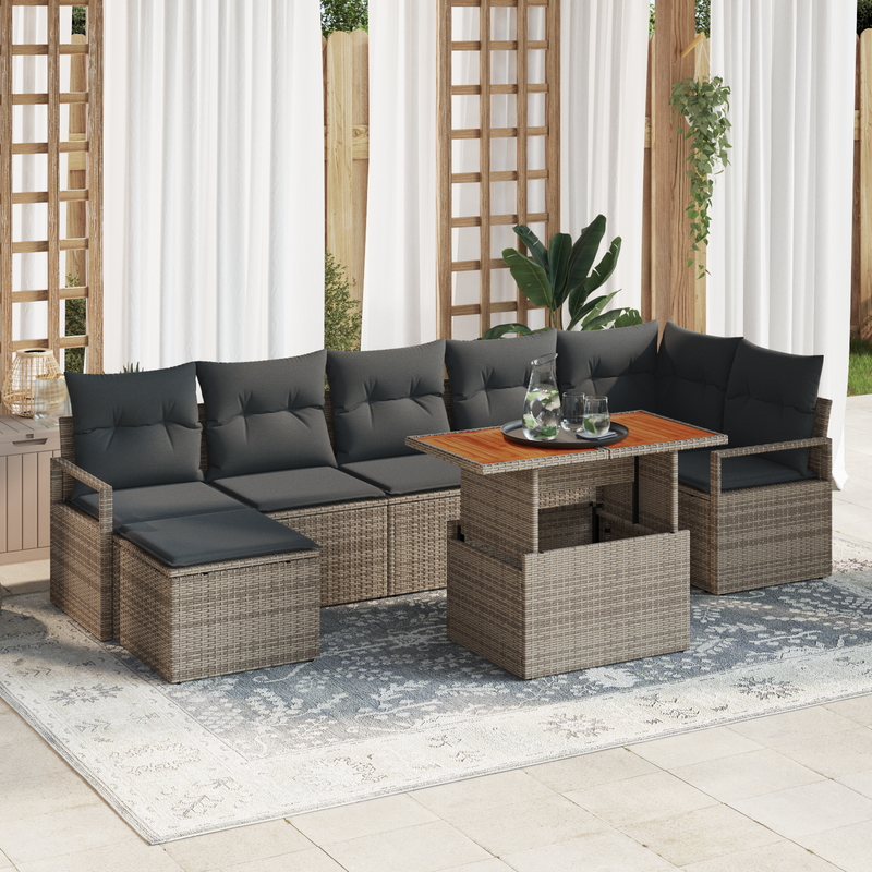 8 Piece Garden Sofa Set with Cushions Grey Poly Rattan