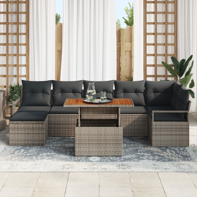8 Piece Garden Sofa Set with Cushions Grey Poly Rattan