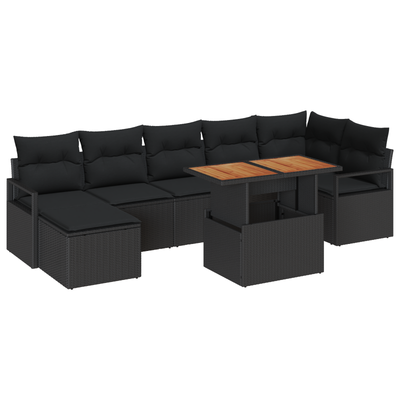 8 Piece Garden Sofa Set with Cushions Black Poly Rattan