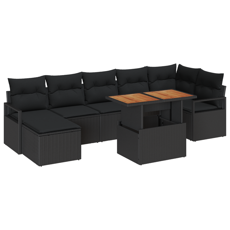 8 Piece Garden Sofa Set with Cushions Black Poly Rattan