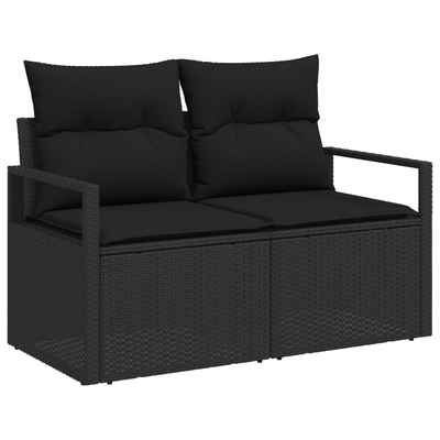 8 Piece Garden Sofa Set with Cushions Black Poly Rattan