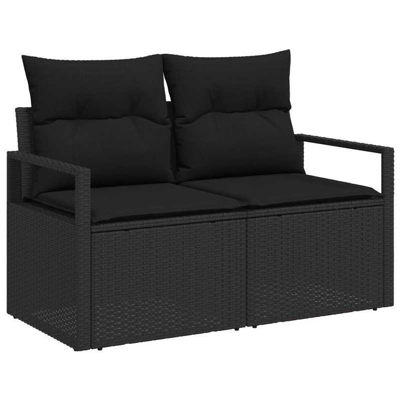 8 Piece Garden Sofa Set with Cushions Black Poly Rattan