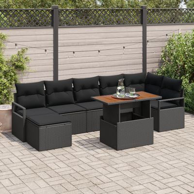 8 Piece Garden Sofa Set with Cushions Black Poly Rattan