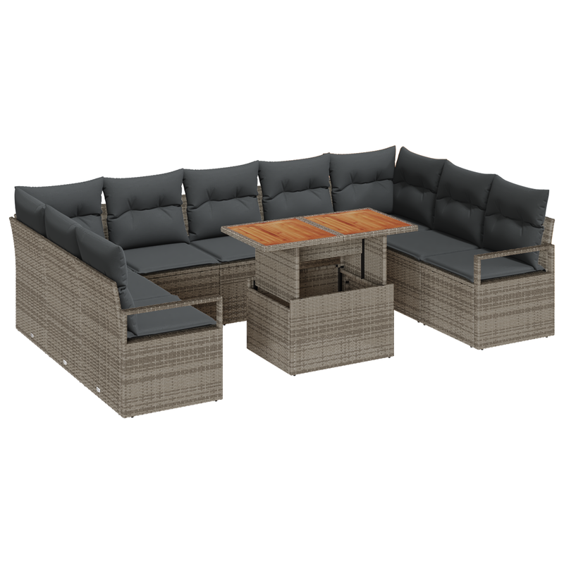10 Piece Garden Sofa Set with Cushions Grey Poly Rattan