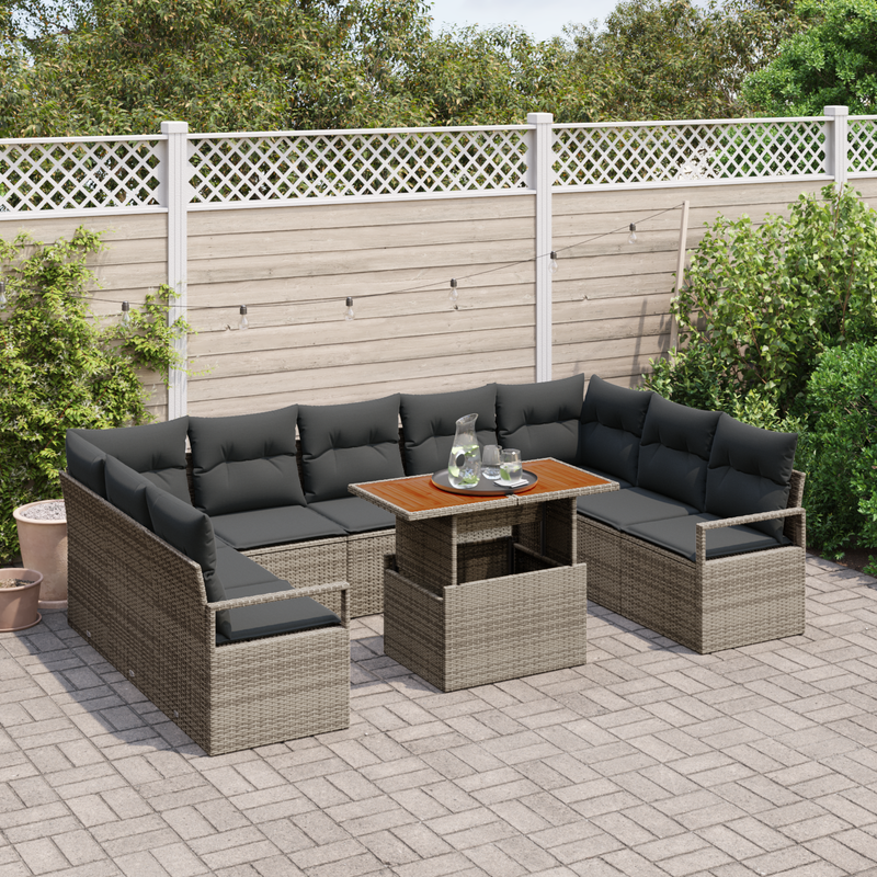10 Piece Garden Sofa Set with Cushions Grey Poly Rattan