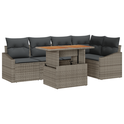 6 Piece Garden Sofa Set with Cushions Grey Poly Rattan