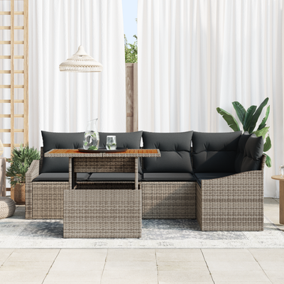 6 Piece Garden Sofa Set with Cushions Grey Poly Rattan