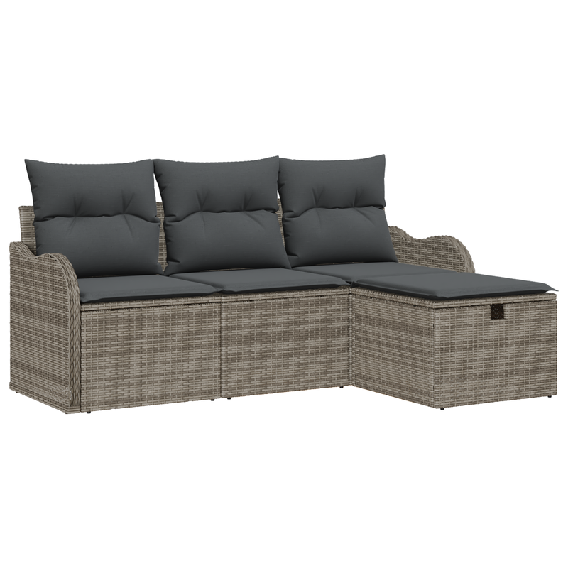 4 Piece Garden Sofa Set with Cushions Grey Poly Rattan