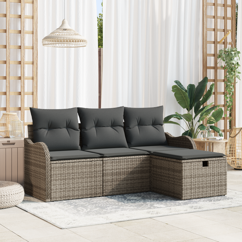 4 Piece Garden Sofa Set with Cushions Grey Poly Rattan