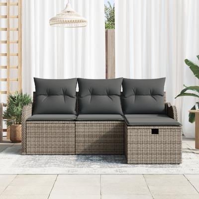 4 Piece Garden Sofa Set with Cushions Grey Poly Rattan