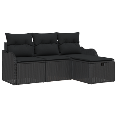 4 Piece Garden Sofa Set with Cushions Black Poly Rattan