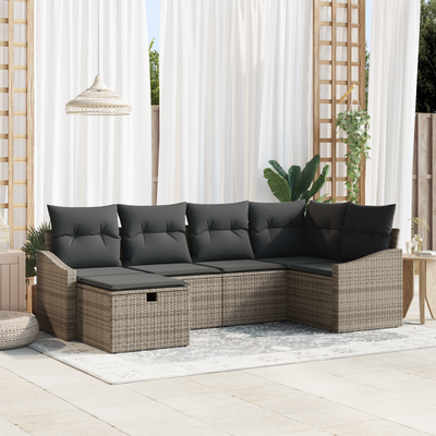 6 Piece Garden Sofa Set with Cushions Grey Poly Rattan