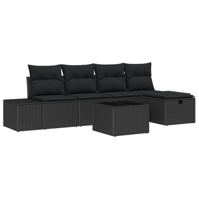6 Piece Garden Sofa Set with Cushions Black Poly Rattan