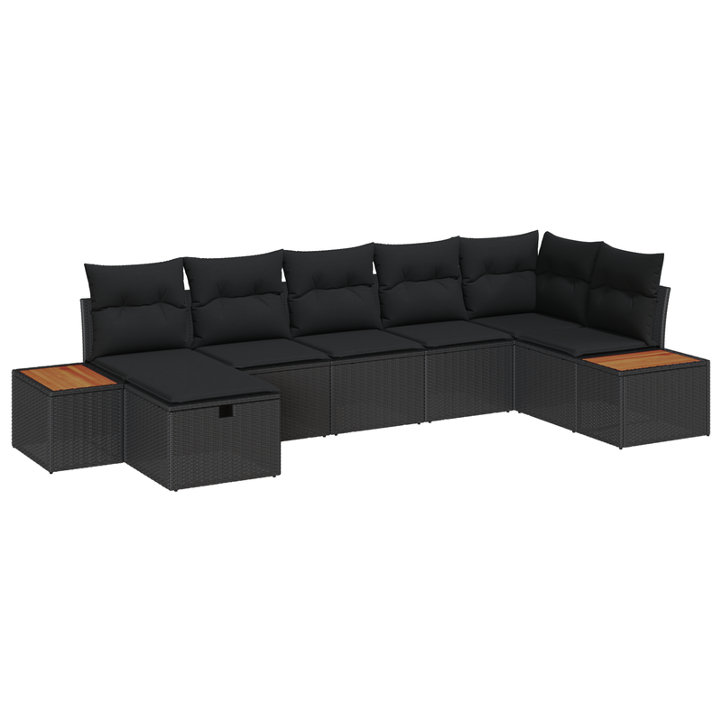 7 Piece Garden Sofa Set with Cushions Black Poly Rattan
