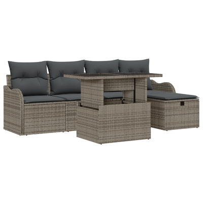 6 Piece Garden Sofa Set with Cushions Grey Poly Rattan