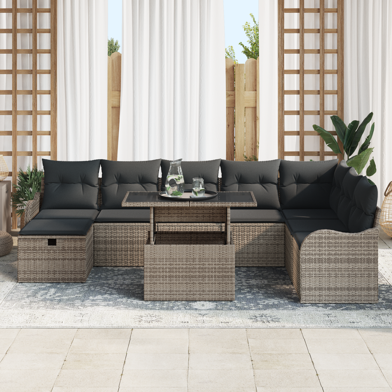 9 Piece Garden Sofa Set with Cushions Grey Poly Rattan