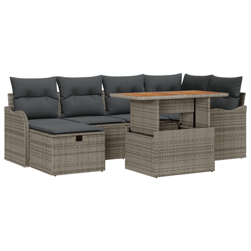 7 Piece Garden Sofa Set with Cushions Grey Poly Rattan