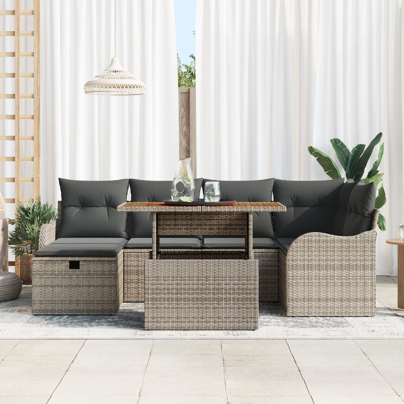 7 Piece Garden Sofa Set with Cushions Grey Poly Rattan