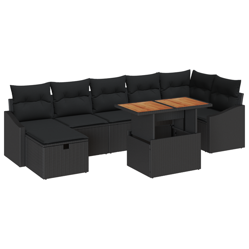 8 Piece Garden Sofa Set with Cushions Black Poly Rattan