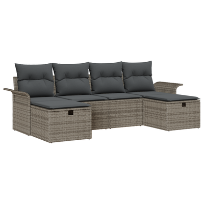 6 Piece Garden Sofa Set with Cushions Grey Poly Rattan