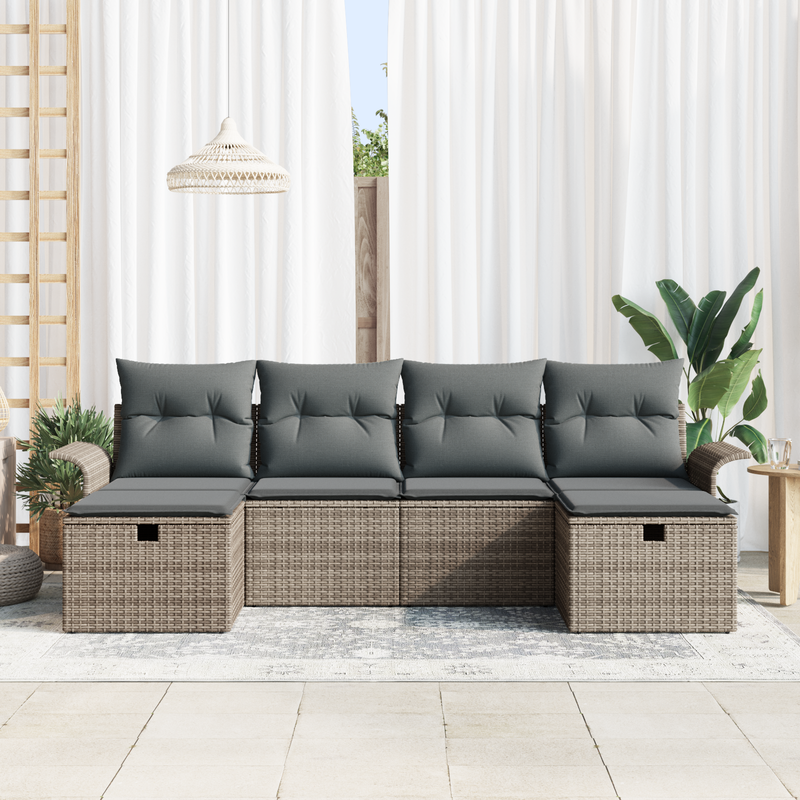 6 Piece Garden Sofa Set with Cushions Grey Poly Rattan
