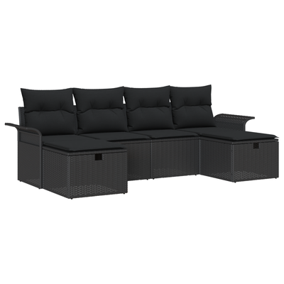 6 Piece Garden Sofa Set with Cushions Black Poly Rattan