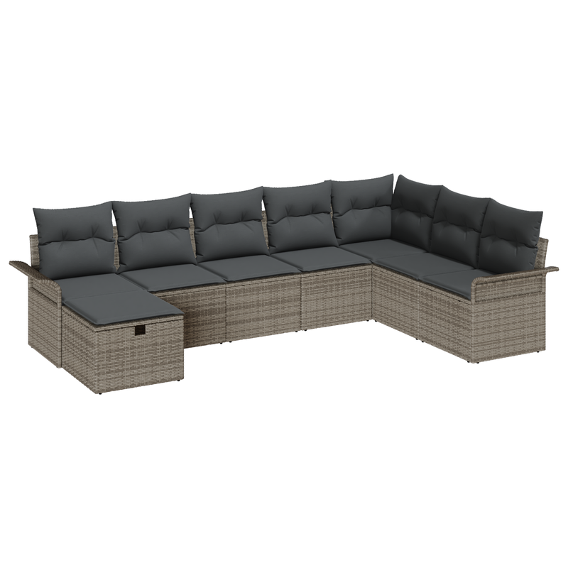 8 Piece Garden Sofa Set with Cushions Grey Poly Rattan