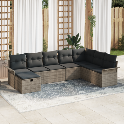 8 Piece Garden Sofa Set with Cushions Grey Poly Rattan