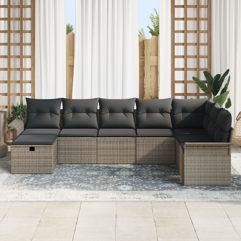 8 Piece Garden Sofa Set with Cushions Grey Poly Rattan