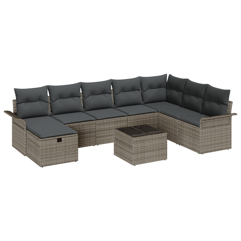 9 Piece Garden Sofa Set with Cushions Grey Poly Rattan