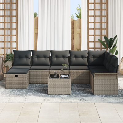 9 Piece Garden Sofa Set with Cushions Grey Poly Rattan