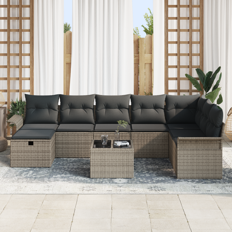 9 Piece Garden Sofa Set with Cushions Grey Poly Rattan