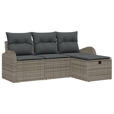 4 Piece Garden Sofa Set with Cushions Grey Poly Rattan