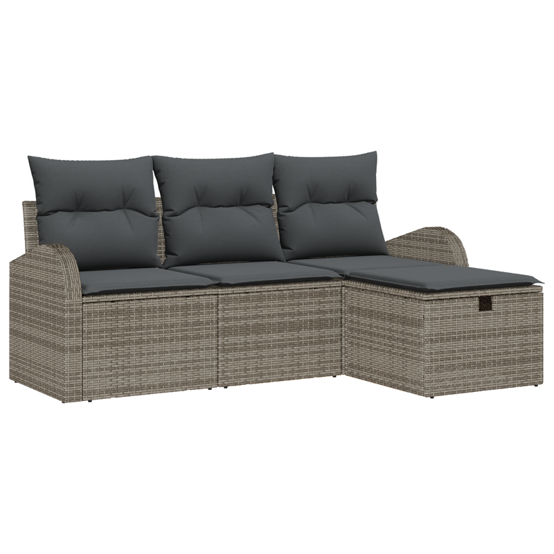 4 Piece Garden Sofa Set with Cushions Grey Poly Rattan