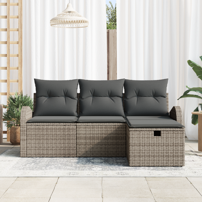 4 Piece Garden Sofa Set with Cushions Grey Poly Rattan