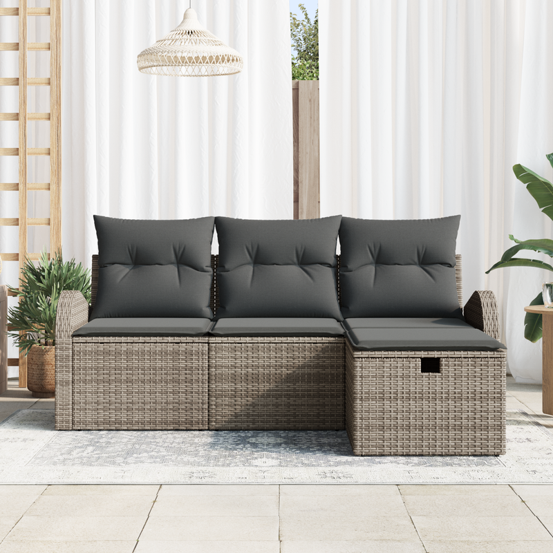 4 Piece Garden Sofa Set with Cushions Grey Poly Rattan