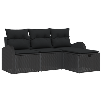 4 Piece Garden Sofa Set with Cushions Black Poly Rattan