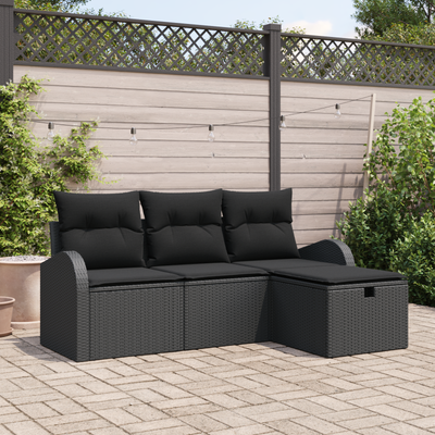 4 Piece Garden Sofa Set with Cushions Black Poly Rattan